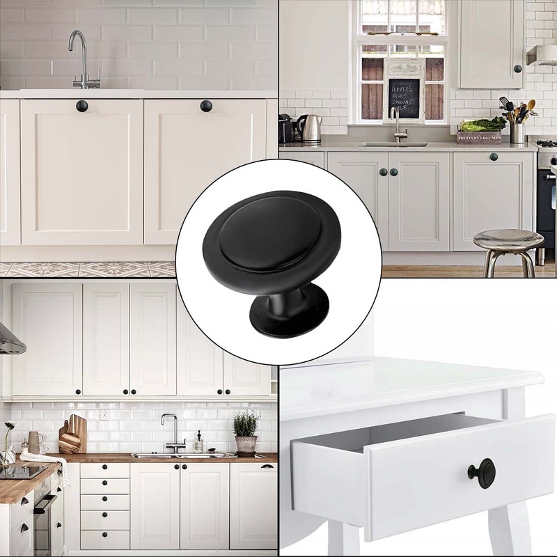 12 Pack Black Round Cabinet Hardware Knobs 1.18 Inch Flat