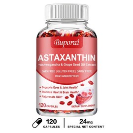 Buporai - Astaxanthin Supplement 24 mg, 2 Month Supply - With Grapeseed Oil Ashwagandha Extract - Antioxidants Non-GMO & Gluten-Free 120 Softgels