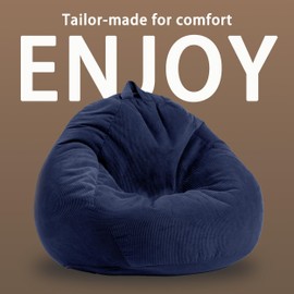 Memory Foam Bean Bag Chairs for Teens or Kids with Filling Bean Bag Sofa with Handle Super Soft Washable Corduroy Fabric Lazy Sofa 3 Foot Navy Blue
