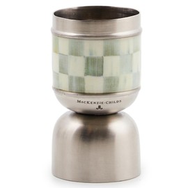 MACKENZIE-CHILDS 3260 Jigger, Metal Bar Tool, 1-Ounce and 1.5-Ounce Capacity, Gray-and-White Sterling Check