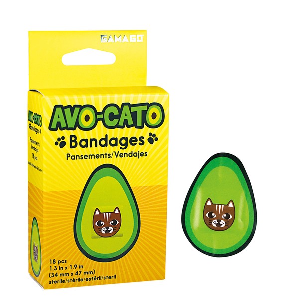 GAMAGO AVO-Cato Bandages for Kids & Kidults - Set of 18 Individually Wrapped Self Adhesive Bandages - Sterile, Latex-Free & Easily Removable - Funny Gift & First Aid Addition