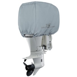 Explore Land Outboard Motor Cover - Waterproof 600D Heavy Duty Boat Engine Hood Covers - Fit for Motor 115-225 HP, Grey