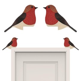 TEOZBLU 2 Pieces Wooden Door Frame Decoration, Small Bird Decoration, Red Wall Decoration Living Room for Door, Creative Door Frame Art, Original Door Corner Decoration, Art Deco for Room Door, Home