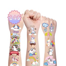 240 Pieces Unicorn Temporary Tattoos Themed Birthday Party Favors Supplies Decorations, Unicorn Tattoo Stickers Gifts For Game Prizes Reward
