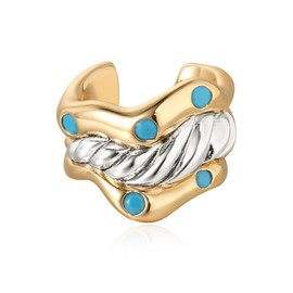 LADYGD Ear Cuff Earrings for Women 14K Gold Plated Created Turquoise Cubic Zirconia Sparkling Boho Huggie Ear Cuffs Non Piercing | Clip On Cartilage | Single