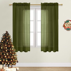 DWCN Sheer Curtains, Window Treatments Rod Pocket Voile Drapes Elegant and Breathable for Living Room,Bedroom, Set of 2 Panels, Olive Green,W52 x L45 inches Long