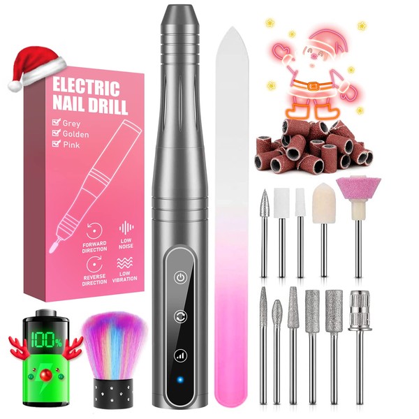 Electric Nail Drill, Electric Nail File Manicure Set, 11-in-1 30000 rpm USB Nail Clipper Set, Electric Pedicure Set, Polishing Tools, Nail Clipper Set for Acrylic/Gel Nails & Callus Removal