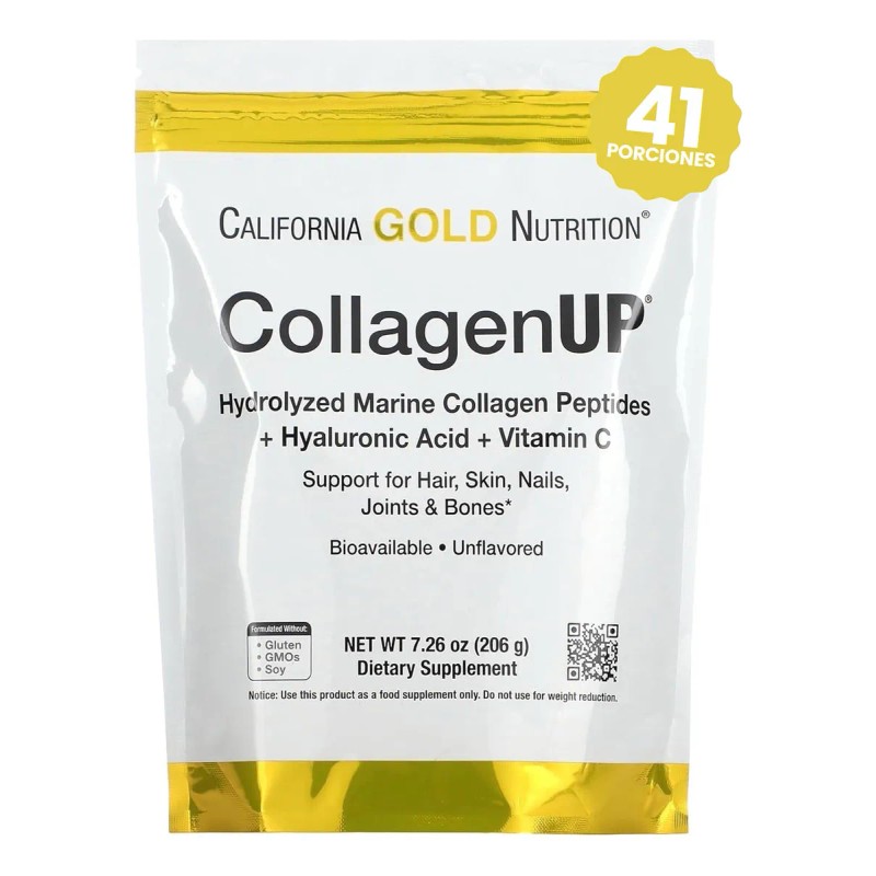Polvo hidrolizado de colágeno marino Ácido hialurónico Vit C 206g