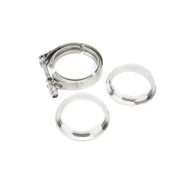 3 Inch V Band Clamp with Set of 3 CNC Stainless Steel Flanges Kit - 3in V-Band Clamp, Male And Female Flanges - Perfect for Turbo, Downpipes, Exhaust Systems
