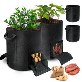 4 Pcs 15 Gallon Potato Grow Bags with Harvest & Visible Windows, Thickened Nonwoven Fabric Potato Planter,Potato Growing Containers with Sturdy Handles, Potato Bags for Growing Potatoes Vegetables