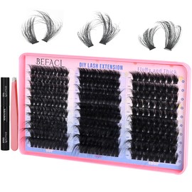 BEFACL Lash Extension Kit Fluffy Lash Clusters with Lash Bond and Seal D Curl Cluster Eyelash Extensions 14-25mm Thick Eyelashes Cluster Matte Black DIY Clusters Lashes Extension (280pcs 60P+80P+100P,Kit)