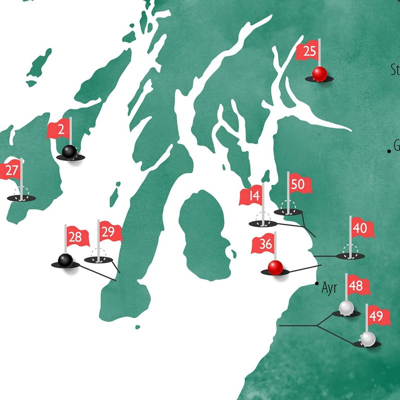 Scotland Golf Courses Push Pin Map - Track Your Scotland