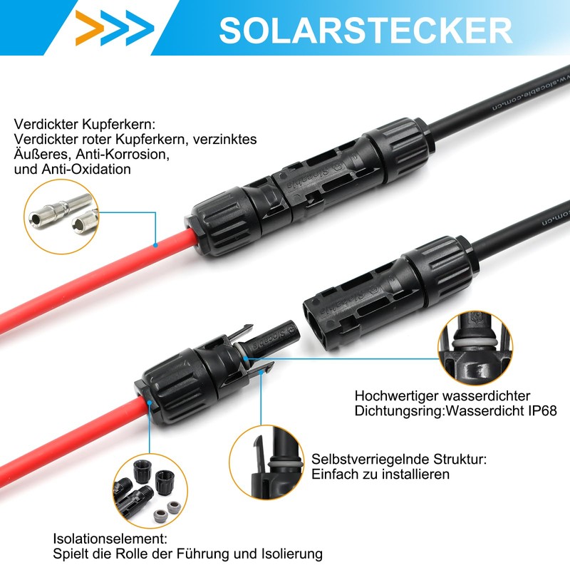 Slocable Solar Plug 6 mm2, IP68 Solar Panel Plug, 1500