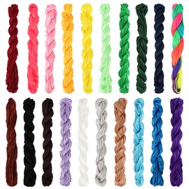 SOSMAR 20 Pcs Silk Nylon Cords 1mm Chinese Knotting Cord Polyester Rope Kumihimo Cord Macrame Thread Hair Braiding Thread Beading Color String for Friendship Bracelet Necklace Craft Jewellery Making