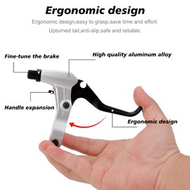 QKURT 2pcs Bike Bicycle Brakes, Bike Handle Brake Lever 2.2cm Diameter for Most Bicycles/MTB/Road Bike, BMX|Aluminum Alloy, Anti-Skid, Grey Bike Brake Handle