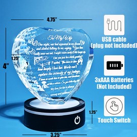 Lovenreal Gift for Wife from Husband, Women Gift for Anniversary Birthday with LED Base, Crystal Heart Shape I Love You Anniversary Romantic Ideas to My Wife Crystal Keepsakes Christams Present