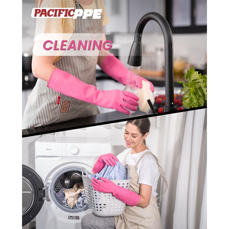 PACIFIC 2 Pairs Reusable Rubber Gloves for Washing Dishes and