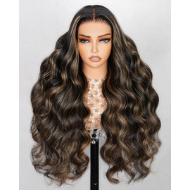 Arabella 5x6 Ready to Go Glueless Wigs Human Hair 1B/27 Highlight Lace Front Wigs Human Hair 210% Density Pre Cut Glueless Wig Real Pre Bleached Body Wave Wig (18inch, 5X6 Balayage)