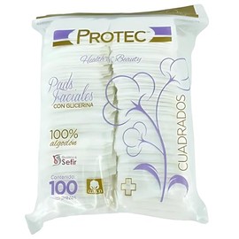 Protec Pads Faciales con Glicerina, Cuadrados, 100% Algodón, 100 Piezas, Blancos, para Cuidado de la Piel y Belleza