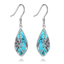 Silver Filigree Earrings for Women Sterling Silver Turquoise Teardrop Dangle Drop Earrings Bohemia Jewelry Gift for Women Mother Mom, Sterling Silver Silver Turquoise, No Gemstone