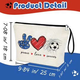 Virfuntaki Soccer Gifts for Her Soccer Zipper Makeup Bag Soccer Coach Gifts Soccer Team Gifts Soccer Girl Mom Player Gifts Football Lovers Fans Birthday Gifts for Women Girl PEACE LOVE SOCCER, White
