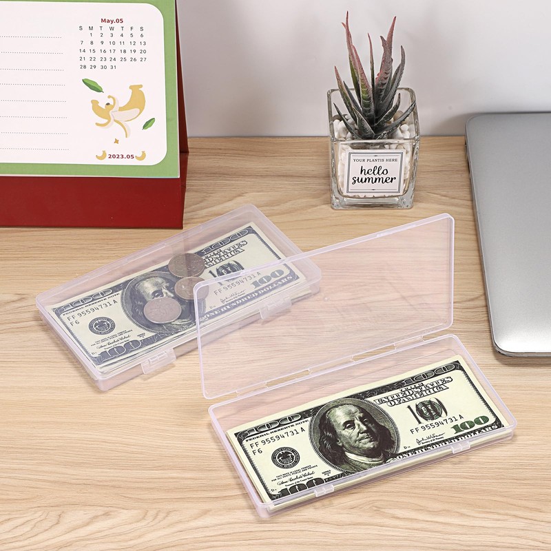 Hipiwe 2 Pack Plastic Cash Box Clear Currency Tray Rectangular
