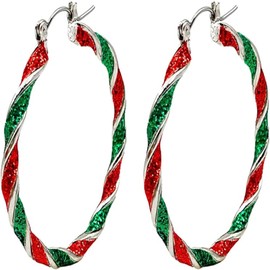MALOYANVE Big Candy Earrings Gold Red White Black Twisted Wrapping Open Hoops Earrings Christmas Festival Holiday Jewelry for Women Ladies (Sparkly Red and Green)