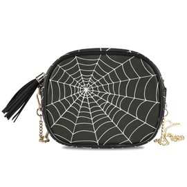 ALAZA Women's White Spider Web on Black Fashion Purses Bag with Metal Chain Strap for Travel Shopping