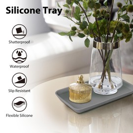 Countertop Vanity Tray, Bathroom Silicone Shatterproof Tray, Soap and Sponge Holder for Kitchen Sink Toilet Tank Tray, Bathroom Trays for Counter, Perfume Candle Key Valet Tray - Gray