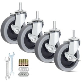 Caster Wheels, 4 Inch Heavy Duty Casters Threaded Stem Casters No Noise Swivel Casters Set of 4 Locking Castor Wheels for Funiture, Workbench, Carts (M8-1.25×25mm, 4 Inch)