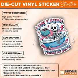 Live Laugh Toaster Bath Sticker Funny Bath Bomb Sarcastic Dark Humor Millennial Sarcasm Quirky Waterproof Die Cut Vinyl & Transparent DTF Decal for Water Bottle Laptop Car Helmet Gifts for Her Him