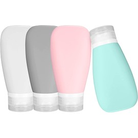 Set de 4 Botellas de viaje, Recipientes Exprimibles a Prueba de Fugas de Silicona para Champú, Botellas de Viaje Rellenables con Bolsa Liquidos loción, jabón (4 x 90 ml)