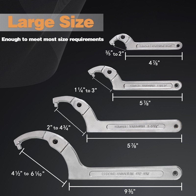 ATNHYING 12pcs Adjustable Spanner Wrench Sets with Replaceable Head, C-Shape