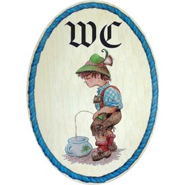 Kaltner Präsente Gift idea – wooden gift item decorative door sign in antique design decorative article motif toilets WC boy Bavaria (18 x 13 cm)