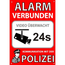 A5 deterrent sign indoor/outdoor, deterrent sign made of foamed PVC, alarm system connected, 21 x 15 cm, red