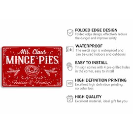 Mrs Claus Mince Pies Tin Sign Funny Christmas Metal Signs Retro Santa Sign Christmas Wall Art Decor For Home Cafe Shop 8x12 Inch