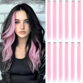 Eravauly Light-Pink hair extensions 22 Inch colorful Straight colored hair 12 Pcs clip in extensions Highlight Party for Kids Girls and Women Gift (Light Pink, E-22)