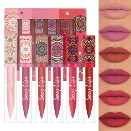 Flüssiger Matt Lippenstift Set, 6 Stück Velvet Lipstick Langanhaltend mit Kussechter, Lip Gloss Intensiver Farbabgabe, Make Up Set Wasserfest, Präzisem Applikator, Lippen Makeup Geschenk für Frauen