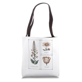 Foxglove Daisy Tulip Botanical Line Art Tote Bag