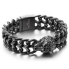 COOLSTEELANDBEYOND Men's Black Stainless Steel Wolf Head Bracelet, Textured Scale