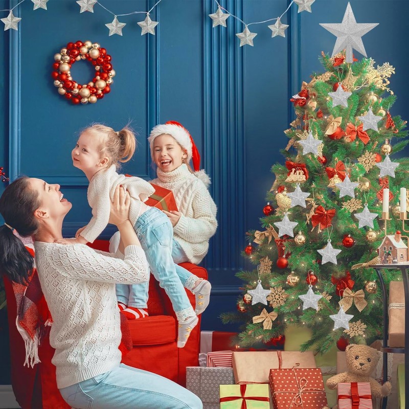 DIODUODA Christmas Tree Topper Star Xmas Tree Star-Shaped Pendants Gold