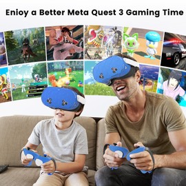 ETAVR 7 in 1 Silicone Cover Set for Oculus Meta Quest 3S Accessories, VR Face Cover, Protective Controller Grips Cover, Silicone Facial Inerface, Quest 3s Skin Bundle (Strip Blue)