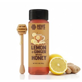 HIVE Food Co. Infused Honey – 100% Pure American Raw & Unfiltered with Gourmet Natural Flavors – Small Batch Artisan Honey in 12oz Squeeze Bottle (12 oz, Lemon + Ginger)