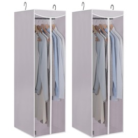 STORAGE MANIAC 2-Pack Hanging Garment Bag Zipper Cover with Sealed Clear Window, Long Garment Cover for Closet Storage Wardrobe Clothes Protector, Large Garment Storage Bag for Dresses,Suits, Grey