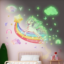 Rainbow Luminous Stickers Luminous Unicorn in the Dark Glow Unicorn Wall Sticker Rainbow Unicorn Waterproof Fluorescent Stickers Luminous Stickers for Room Decoration