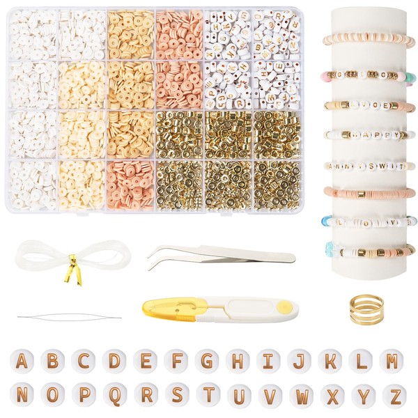 Annyswit 2064 Pieces Beads for Bracelets, Golden Heishi Beads with