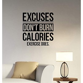 Excuses Don't Burn Calories Fitness Inspirational Quote Wall Decal Workout Bodybuilding Motivational Saying Sticker Vinyl Lettering Decorations for Home Art Sports Room Gym Decor fgm29