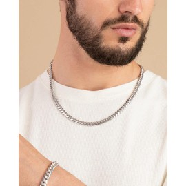 HSWYFCJY Silver Curb Link Chain Necklace 6MM/9MM Men Miami Cuban Chain Stainless Steel Neck Chain Chunky Chain Necklace, 18/20/22/24 Inches (61cm(24inch), Width:9MM)