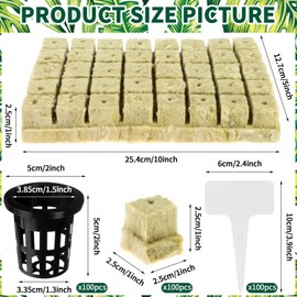 100 Set Rockwool Grow Cubes with 2 Inch Net Pots 100 Pack Hydroponic Net Pots 100 Pcs Rock Wool Planting Cubes 100 Pcs T-Type Plant Tags for Hydroponics Garden Tower Plant Growing Gardening Supplies