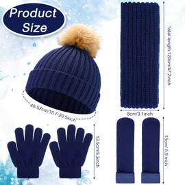 4 Pieces Kids Beanie Hat Scarf Gloves Socks Set Knit Winter Warm Set for Toddler Boys Girls (Navy Blue)